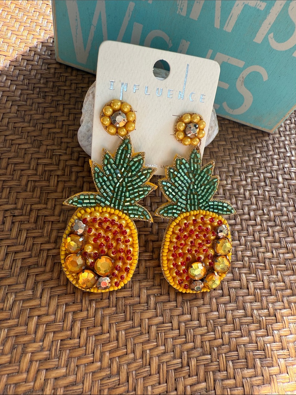Beaded Yellow Pineapple Drop Earrings - Women Jewelry - Picture 4 of 7